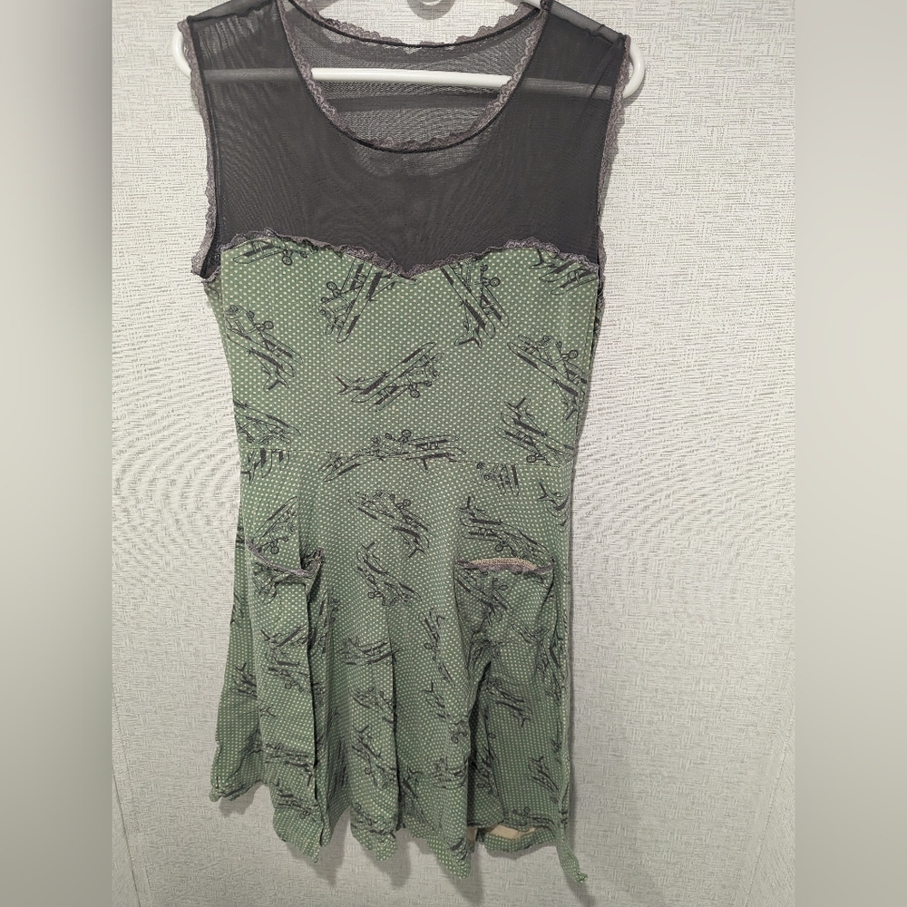 Effie's Heart sage tan dot plane dress